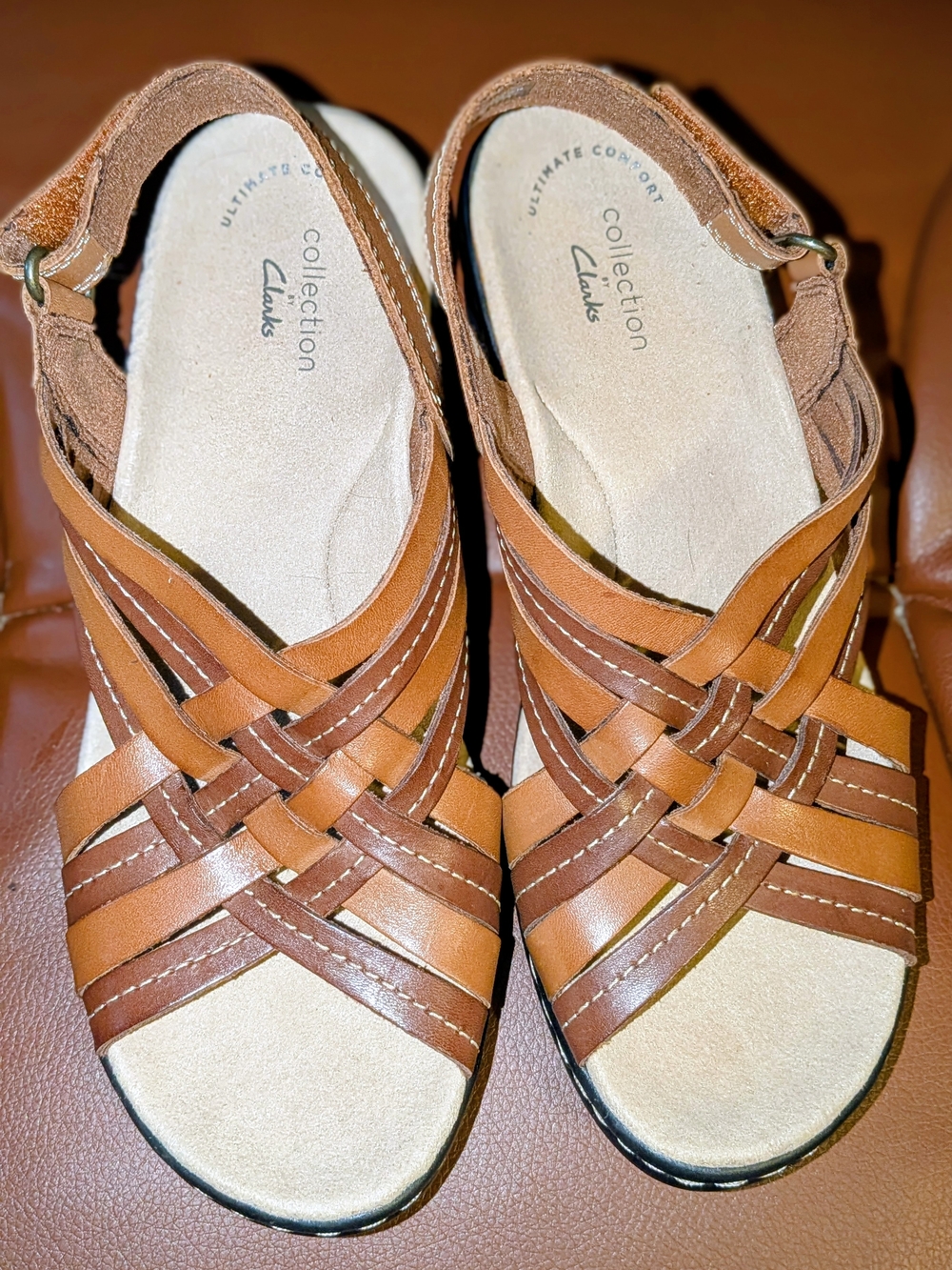 Clarks Women's Size 6 Brown & Tan Leather Woven Slingback Sandals
